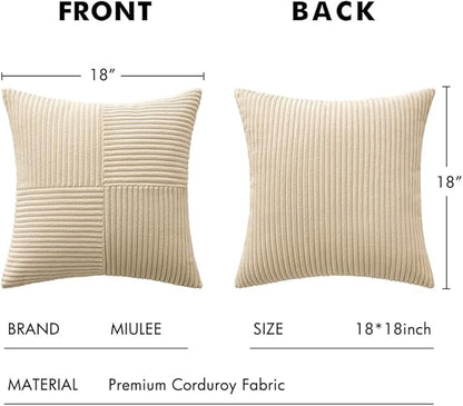 MIULEE Cream Decorative Throw Pillow Covers 18x18 Inch for Couch Bed Sofa Pack of 2 Boho Neutral Farmhouse Throw Pillows Soft Cross Corduroy Patchwork Textured Cushion Cases