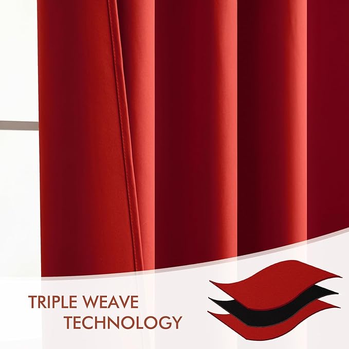 MIULEE Christmas Red Back Tab Blackout Curtains 90 Inches Long 2 Panels Set for Living Room Bedroom Privacy, Rod Pocket/Pinch Pleat Thermal Insulated Room Darkening Pleated Light Blocking Drapes