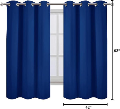 LEMOMO Blackout Curtains 42 x 63 inch/Royal Blue Curtains Set of 2 Panels/Thermal Insulated Room Darkening Bedroom Curtains