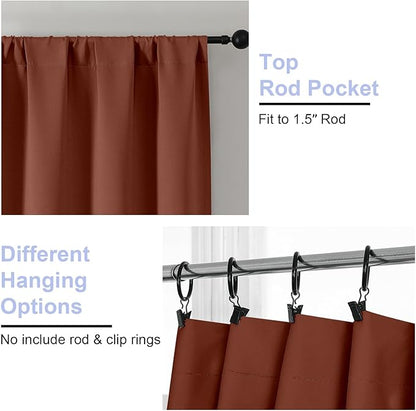 Simplebrand Ava Terracotta Blackout Curtains for Bedroom 90 Inches Long 2 Panels Set, Solid Privacy Energy Saving Living Room Window Treatment Curtains Blackout Drapes, W40 x L90 Inch, Terracotta