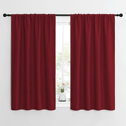 NICETOWN Christmas Burgundy Curtains Blackout Drape Panels - Lights Block Out Window Treatment Short Curtain Sets for Loft and Basement Decoration (Set of 2, 42 by 54-Inch)