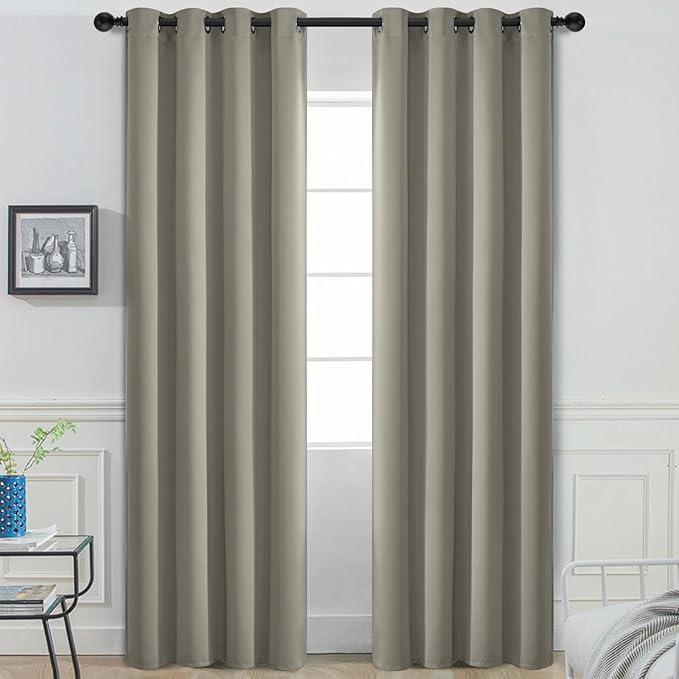 Yakamok Premium Room Darkening Thermal Insulated Curtains for Bedroom/Living Room - Classic Grommet Top (2 Panels, Taupe, 52 Inch by 108 Inch)