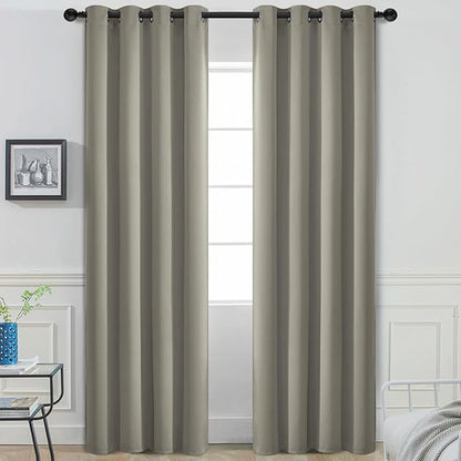 Yakamok 84 Inch Long Light Blocking Blackout Curtains, Room Darkening Thermal Insulated Blackout Drapes with Grommet for Bedroom (52x84Inch, Taupe, 2 Panels)