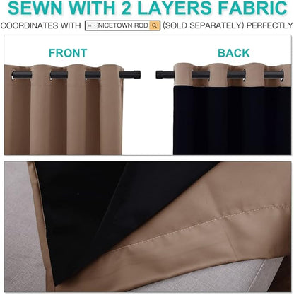 NICETOWN Warm Curtains for Winter, 100% Blackout Curtains Thermal, Noise Reduction and Privacy Curtains for Patio Door, Black Lined Blackout Drapes with Grommets, Cappuccino, 1 Pair, W70 x L84