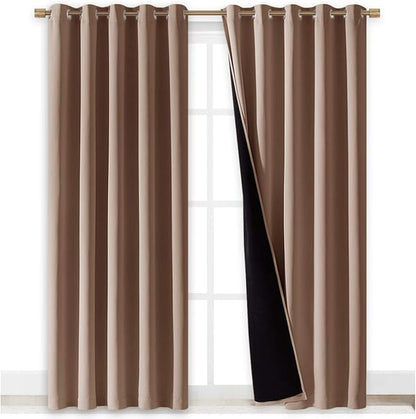 NICETOWN Warm Curtains for Winter, 100% Blackout Curtains Thermal, Noise Reduction and Privacy Curtains for Patio Door, Black Lined Blackout Drapes with Grommets, Cappuccino, 1 Pair, W70 x L84