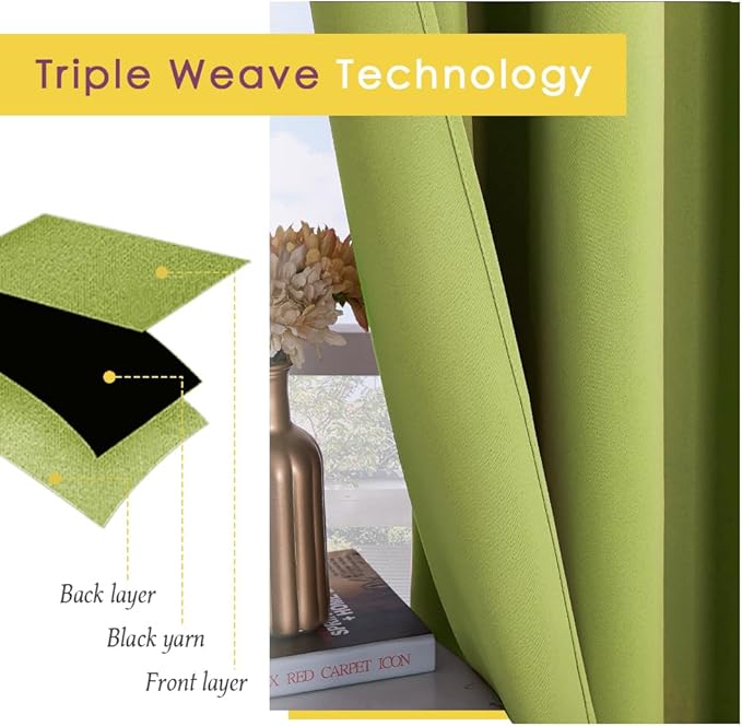 NICETOWN Blackout Window Curtains 60 inch Length 2 Panels, 34 x 60 Inch, Fresh Green, Grommet Top Room Darkening Thermal Insulated Solid Vertical Drapes for Bedroom/Kid Room
