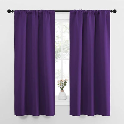 NICETOWN Bedroom Curtain Panels for Kids Room, Triple Weave Home Decoration Thermal Insulated Solid Blackout Curtains & Drapes for Nursery (Set of 2, 34-inch x 63-inch, Royal Purple)