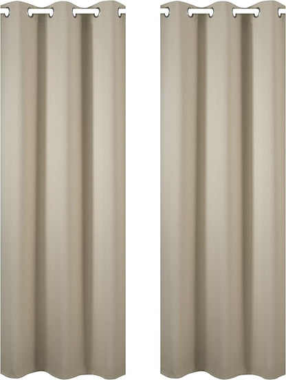 LEMOMO Beige Blackout Curtains 34 x 84 Inch Length/Set of 2 Curtain Panels/Thermal Insulated Room Darkening Blackout Curtains for Bedroom