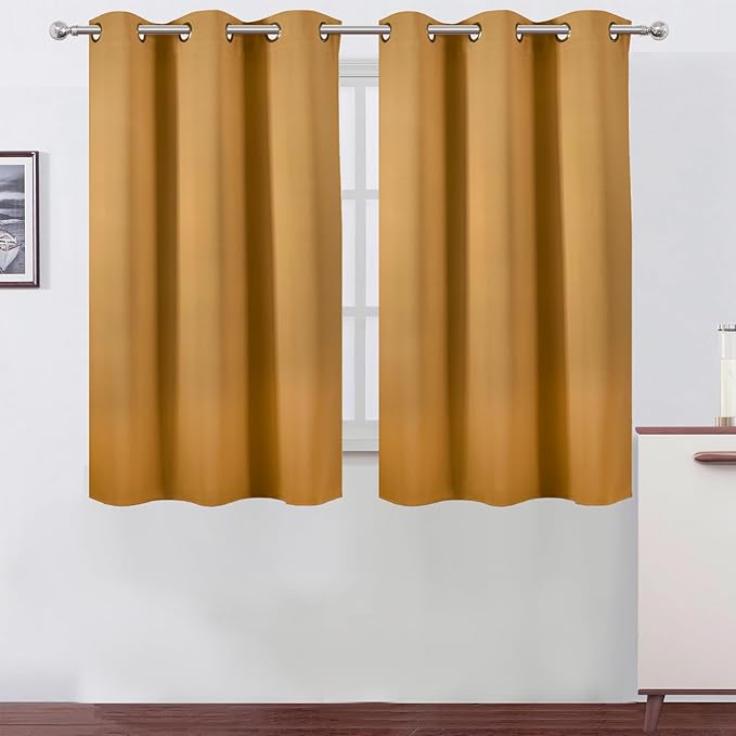 LEMOMO Mustard Yellow Blackout Curtains/38 x 54 Inch/Set of Two Panels Grommet Living Room Curtains