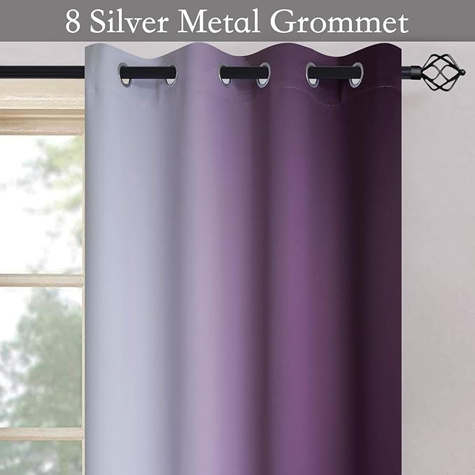 SimpleHome Ombre Room Darkening Curtains for Bedroom, Gradient Purple to Grey White Light Blocking Thermal Insulated Grommet Window Curtains/Drapes for Living Room,2 Panels, 52x84 inches Length