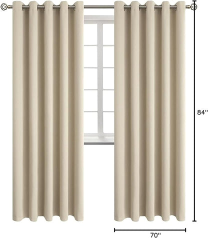 BGment Room Darkening Curtains 84 Inches Long - Grommet Thermal Insulated Drapes Window Treatment Curtains for Bedroom, 2 Panels, 70 x 84 Inch, Beige