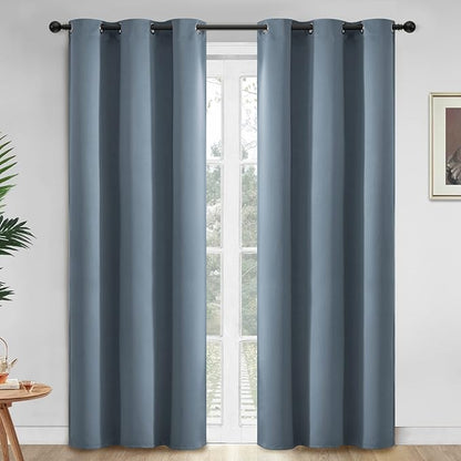 Yakamok Blackout Curtains Room Darkening Thermal Insulated Window Panels,Solid Grommet Top Drapes for Bedroom/Living Room(42x84 Inch, Stone Blue, 2 Panels)