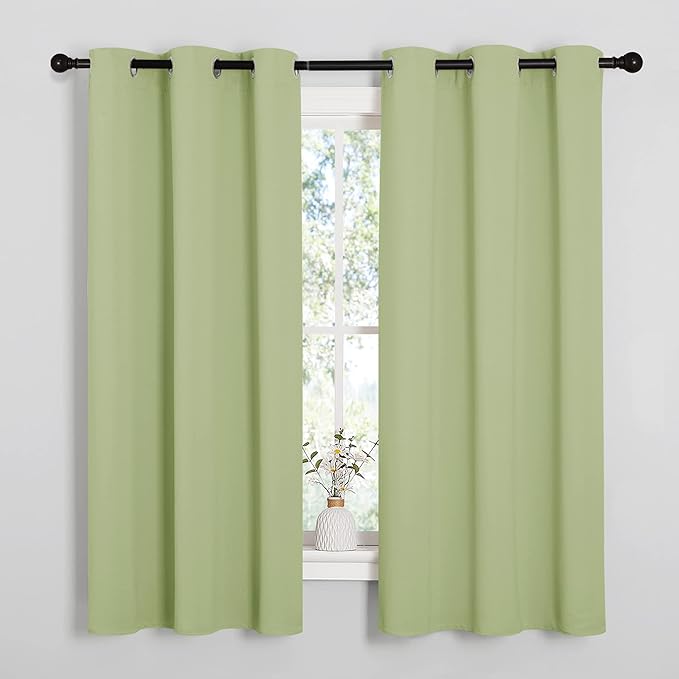 NICETOWN Curtains for Bedroom, Green Nursery Curtains Thermal Insulated, Grommet Top Blackout Drapes for Son's Room Privacy (Sage Green, 1 Pair, 42 x 63 inches)