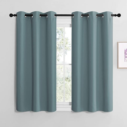 NICETOWN Modern Blackout Curtains Noise Reducing, Thermal Insulated and Privacy Room Darkening Drape Panels for Boy's Guest Room Door Small Short Window (Greyish Blue, 2 Panels, W42 x L50 -Inch)