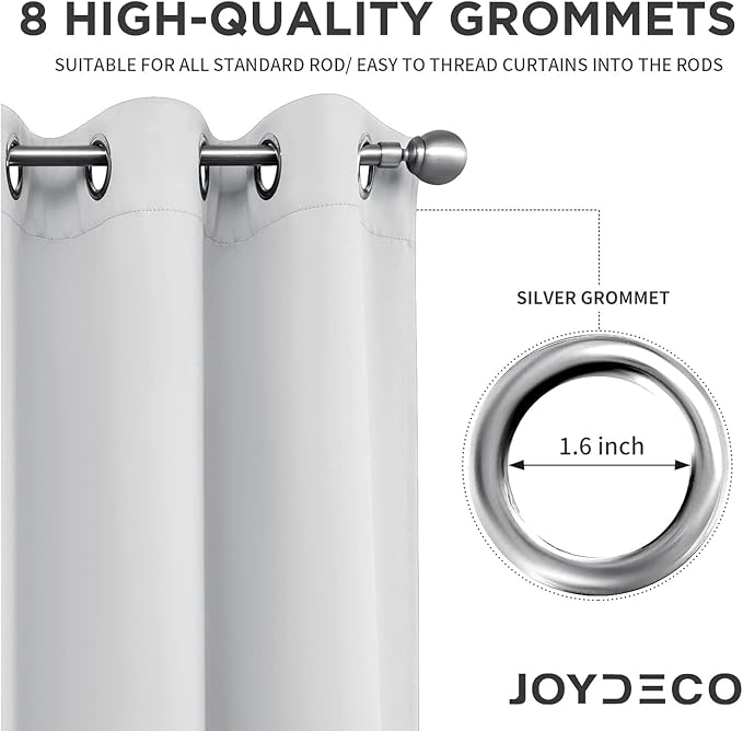 Joydeco White Curtains 72 Inches Long 2 Panels Set, Thermal Insulated Long Drapes 2 Burg, Room Darkening Grommet Curtains for Living Room Bedroom Window (W42 x L72 Inch, Greyish White)