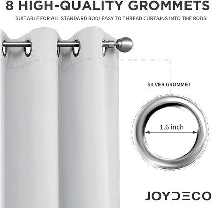 Joydeco White Curtains 63 Inches Long 2 Panels Set, Thermal Insulated Long Drapes 2 Burg, Room Darkening Grommet Curtains for Living Room Bedroom Window (W42 x L63 Inch, Greyish White)