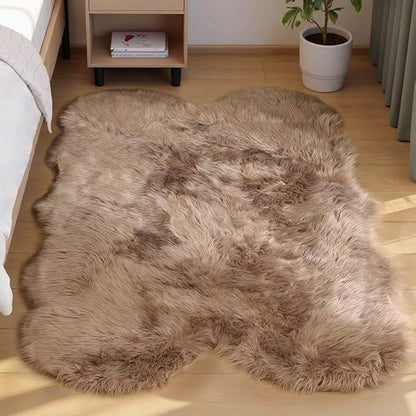 Goolela Faux Sheepskin Fur Rug Light Brown Beige Fluffy Rug 4x6 Carpet for Bedroom Fuzzy Furry Soft Rugs PlayRoom Shaggy Plush Washable Sheepskin