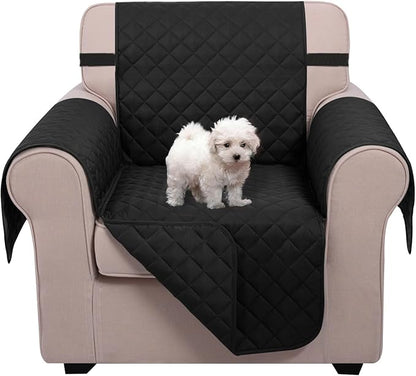 U-NICE HOME Reversible Oversized Chair Covers Quilted Water Repellent Pet Protectors with Elastic Straps(28''Armchair, Black/Black)