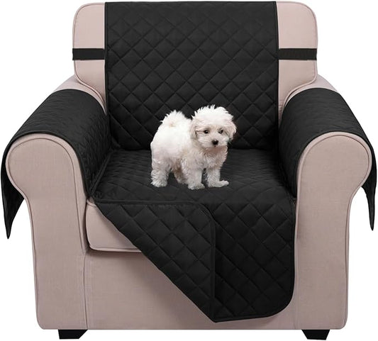 U-NICE HOME Reversible Oversized Chair Covers Quilted Water Repellent Pet Protectors with Elastic Straps(28''Armchair, Black/Black)