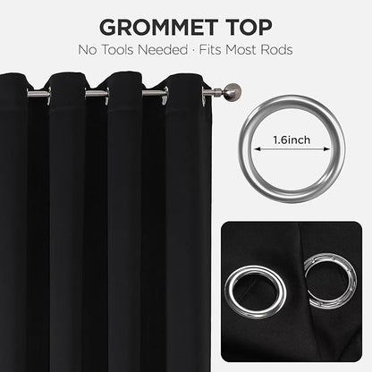 Joydeco Blackout Curtains 72 Inches Long 2 Panels Set, Thermal Insulated Long Curtains& Drapes 2 Burg, Room Darkening Drapes for Bedroom Living Room (Black, W37 x L72 Inch)