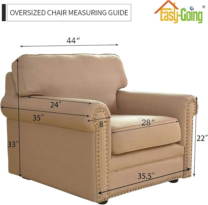 Easy-Going Stretch Oversized Chair Sofa Slipcover 1-Piece Couch Sofa Cover Furniture Protector Soft with Elastic Bottom for Kids Spandex Jacquard Fabric Small Checks Khaki