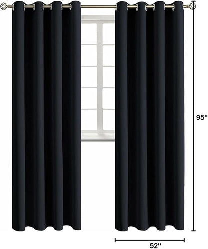 BGment Blackout Curtains for Living Room - Grommet Thermal Insulated Room Darkening Curtains for Bedroom, 2 Panels of 52 x 95 Inch, Black