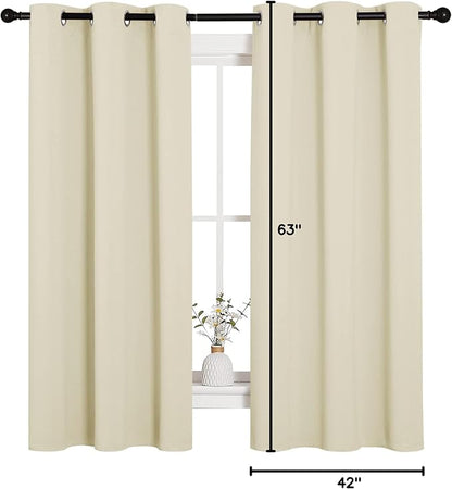 NICETOWN Kitchen Curtains for Decoration, Thermal Insulated Grommet Room Darkening Draperies/Panels for Laundry (Beige, 2 Panels, W42 x L63 inches)