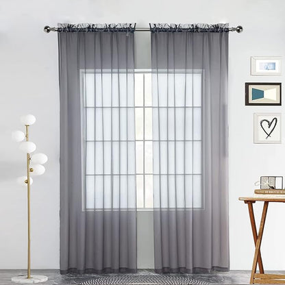 SpaceDresser Basic Rod Pocket Sheer Voile Window Curtain Panels White 1 Pair 2 Panels 60 Width 108 Inch Long for Kitchen Bedroom Children Living Room Yard(Grey,60 W x 108 L)