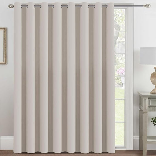 H.VERSAILTEX Blackout Patio Curtains 100 x 108 Inches for Sliding Door Extral Wide Blackout Curtain Panels Thermal Insulated Room Divider - Grommet Top, 9' Tall by 8.5' Wide - Natural