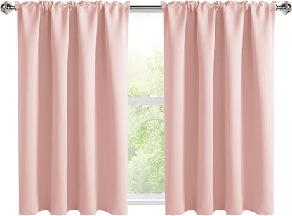 DWCN Blackout Curtains for Living Room Thermal Insulated, Energy Saving & Noise Reducing Bedroom Curtains, Blush Pink, W 52x L 36 Inch, Set of 2 Rod Pocket Curtain Panels