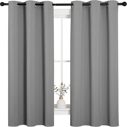 NICETOWN Silver Grey Thermal Insulated Grommet Blackout Curtains, Kids Window Drape Panel for Nursery, Privacy Short Curtains (2 Panels, W42 x L63 -Inch)
