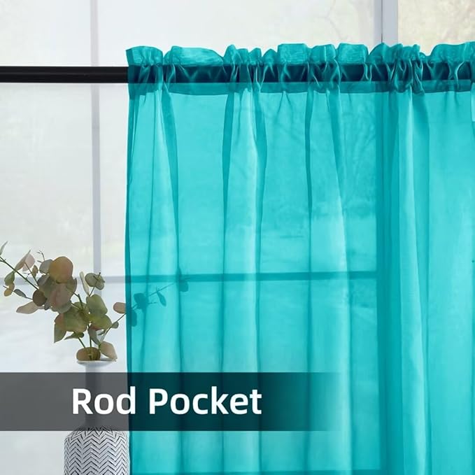 youleyar Solid Sheer Rod Pocket Curtain Voile Draperies 2 Panels White Beige Black Grey Coffee 52 Inch Width 84 Inch Long 1 Pair for Kitchen Bedroom Children Living Room Yard (Peacock Blue,52Wｘ84L)