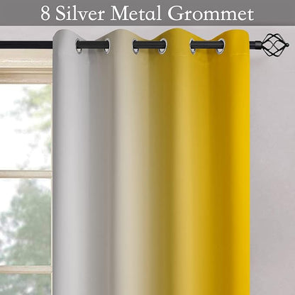 SimpleHome Ombre Room Darkening Curtains for Bedroom, Gradient Yellow to Grey White Light Blocking Thermal Insulated Grommet Window Curtain/Drapes for Living Room,2 Panels, 52x84 inches Length
