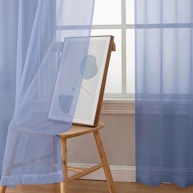 Simplebrand Denim Sheer Curtains 72 Inches Long 2 Panels for Living Room, Rod Pockets Airy Window Treatments Voile Sheer Black Curtains Panels Lightweight for Front Back Patio Glass Door, 42" Width