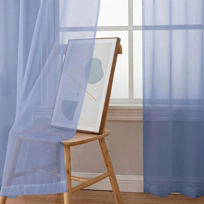 Simplebrand Denim Sheer Curtains 72 Inches Long 2 Panels for Living Room, Rod Pockets Airy Window Treatments Voile Sheer Black Curtains Panels Lightweight for Front Back Patio Glass Door, 42" Width