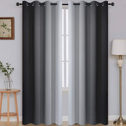 SimpleHome Ombre Room Darkening Curtains for Bedroom, Gradient Black to Gray White Light Blocking Thermal Insulated Grommet Window Curtains/Drapes for Living Room,2 Panels, 52x96 inches Length