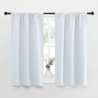 NICETOWN Greyish White Window Curtain Panels - Thermal Insulated Rod Pocket Room Darkening Curtain Sets for Bedroom (Greyish White, 2 Panels, 34 in x 45 in (W x L))