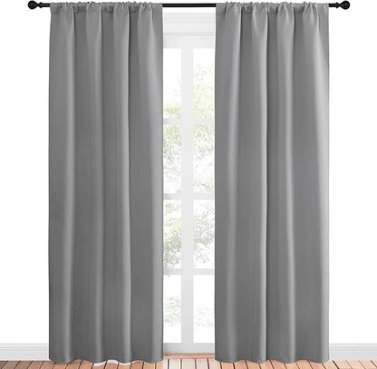NICETOWN Blackout Curtains 84 for Office - 3 Pass Microfiber Noise Reducing Thermal Insulated Solid Rod Pocket Blackout Window Panels/Drapes (2 Panels, 42 x 84 Inch, Silver Grey)