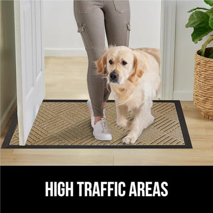 GORILLA GRIP 100% Waterproof All-Season WeatherMAX Doormat US Designed Natural Rubber, Stain and Fade Resistant, Low Profile Indoor Outdoor Door Mats, Easy Clean Patio Mat, 29x17, Beige Diamond