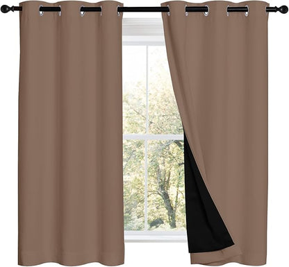 NICETOWN Bedroom Full Blackout Curtain Panels, Super Thick Insulated Window Covers, Keeping Out Cold Air and Heat 100% Blackout Blinds with Black Liner (Cappuccino, Set of 2 PCs, 42 by 54-inch)