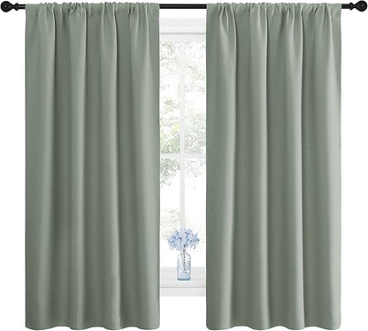 NICETOWN Window Curtains Blackout Drapes - Thermal Insulated Solid Rod Pocket Blackout Curtains/Draperies for Living Room (Greyish Green, One Pair, 42 by 63-Inch)