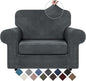 WEERRW Velvet Stretch Chair Sofa Slipcover - 2 Pieces Luxury Soft Velvet Plush Couch Cover Furniture Protector with Elastic Bottom for Pets, Machine Washable, Dark Gray, Small