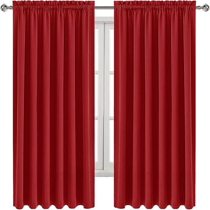 DWCN Blackout Curtains for Living Room Thermal Insulated, Energy Saving & Noise Reducing Bedroom Curtains, Red, W 70x L 72 Inch, Set of 2 Rod Pocket Curtain Panels