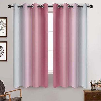 Yakamok 63 Inch Length Ombre Curtains, Thermal Insulated Grommet Window Drapes, Room Darkening Gradient Color Curtains for Girl's Bedroom (Pink and Greyish White, 52x63 Inch, Set of 2)