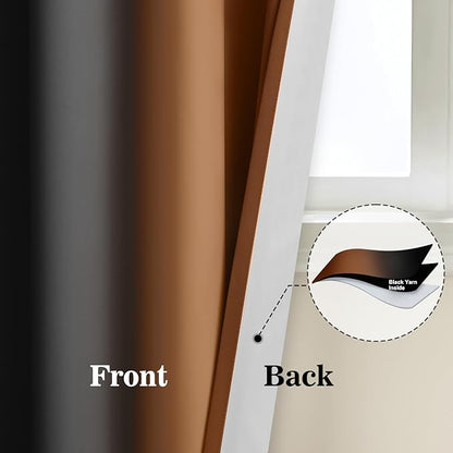Yakamok Blackout Ombre Burnt Orange and Black Curtains-Gradient Room Darkening Curtain, Grommet Thermal Insulated Light Blocking Window Drapes Curtain for Living Room Bedroom,52 x 63 Inch,2 Panels
