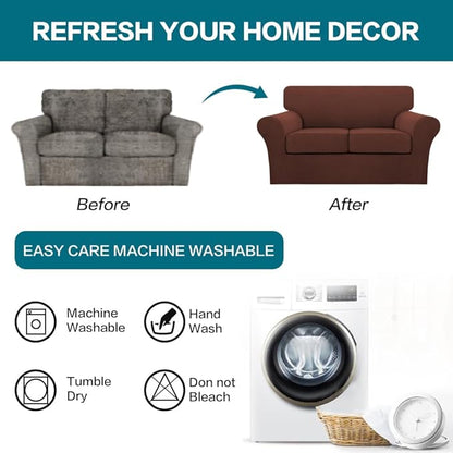 Turquoize 3 Piece Sofa Covers for 2 Cushion Couch Sofa Slipcover Soft Couch Cover for Dogs-Washable Sofa Furniture Cover with 2 Individual Cushion Covers, Feature Fabric (2 Cushion Sofa, Burnt Brick)