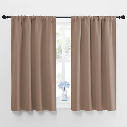 NICETOWN Kitchen Window Blackout Curtains - Window Treatment Thermal Insulated Rod Pocket Blackout Draperies/Drapes for Bedroom/Kitchen (Tan=Cappuccino, Set of 2, 42 inches Wide by 48 inches Long)