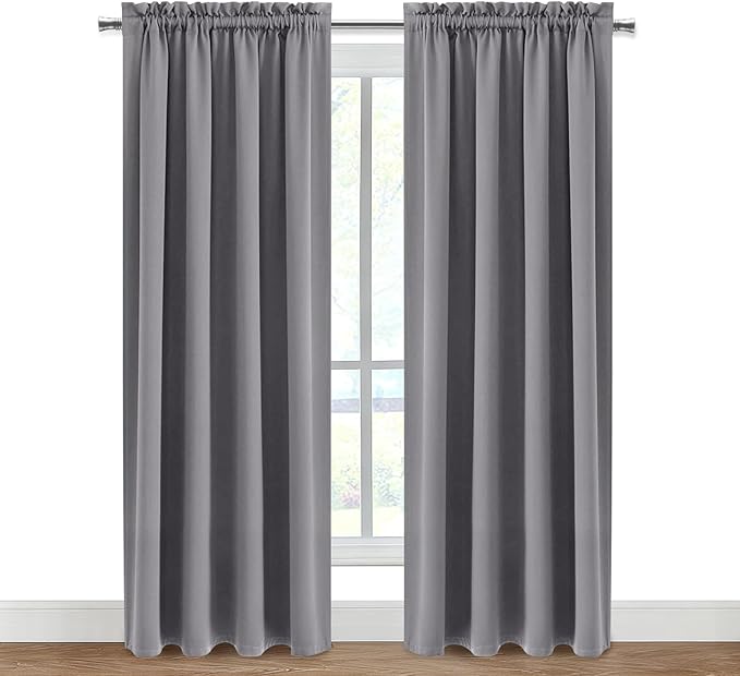 DWCN Blackout Curtains Room Darkening Thermal Insulated Bedroom Curtains Window Curtain Panels, 52 x 84 inches Long, Set of 2 Grey Rod Pocket Drapes