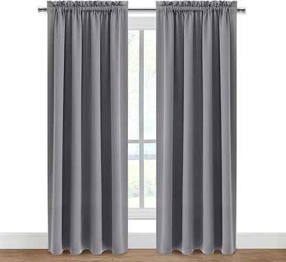 DWCN Blackout Curtains for Bedroom – Thermal Insulated Room Darkening Drapes for Living Room, Grey, W 42 x L 84 Inch, Set of 2 Rod Pocket Curtain Panels
