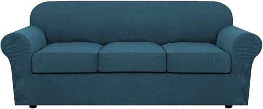 H.VERSAILTEX 4 Piece Stretch Sofa Covers for 3 Cushion Couch Covers for Living Room Furniture Slipcovers (Base Cover Plus 3 Seat Cushion Covers) Upgraded Thicker Jacquard Fabric (Sofa, Deep Teal)